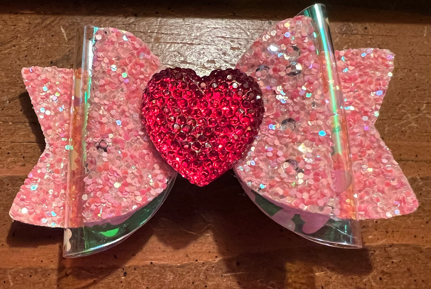 Sparkly Glitter Heart Bow Clip