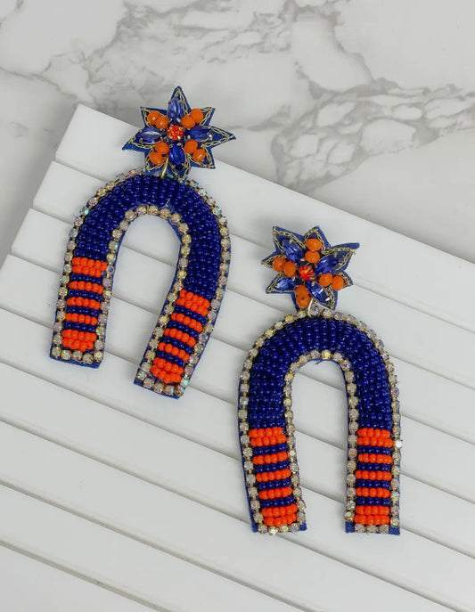 Orange/Blue Beaded Arch Earrings