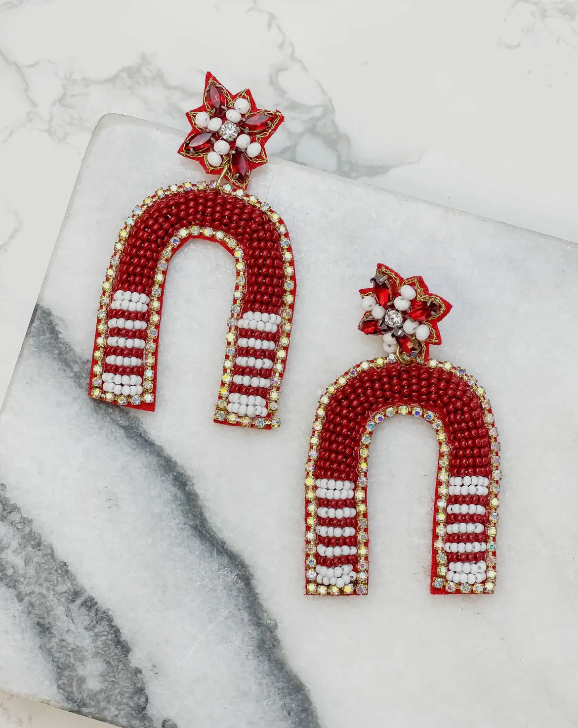 Red/White Beaded Arch Earrings