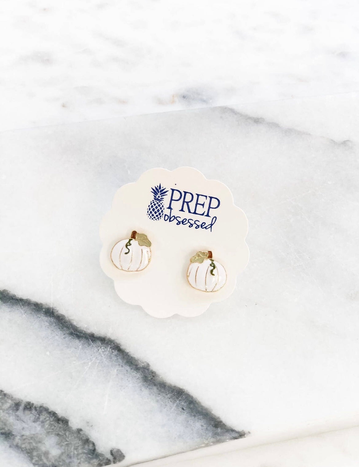 White Pumpkin Enamel Stud Earrings